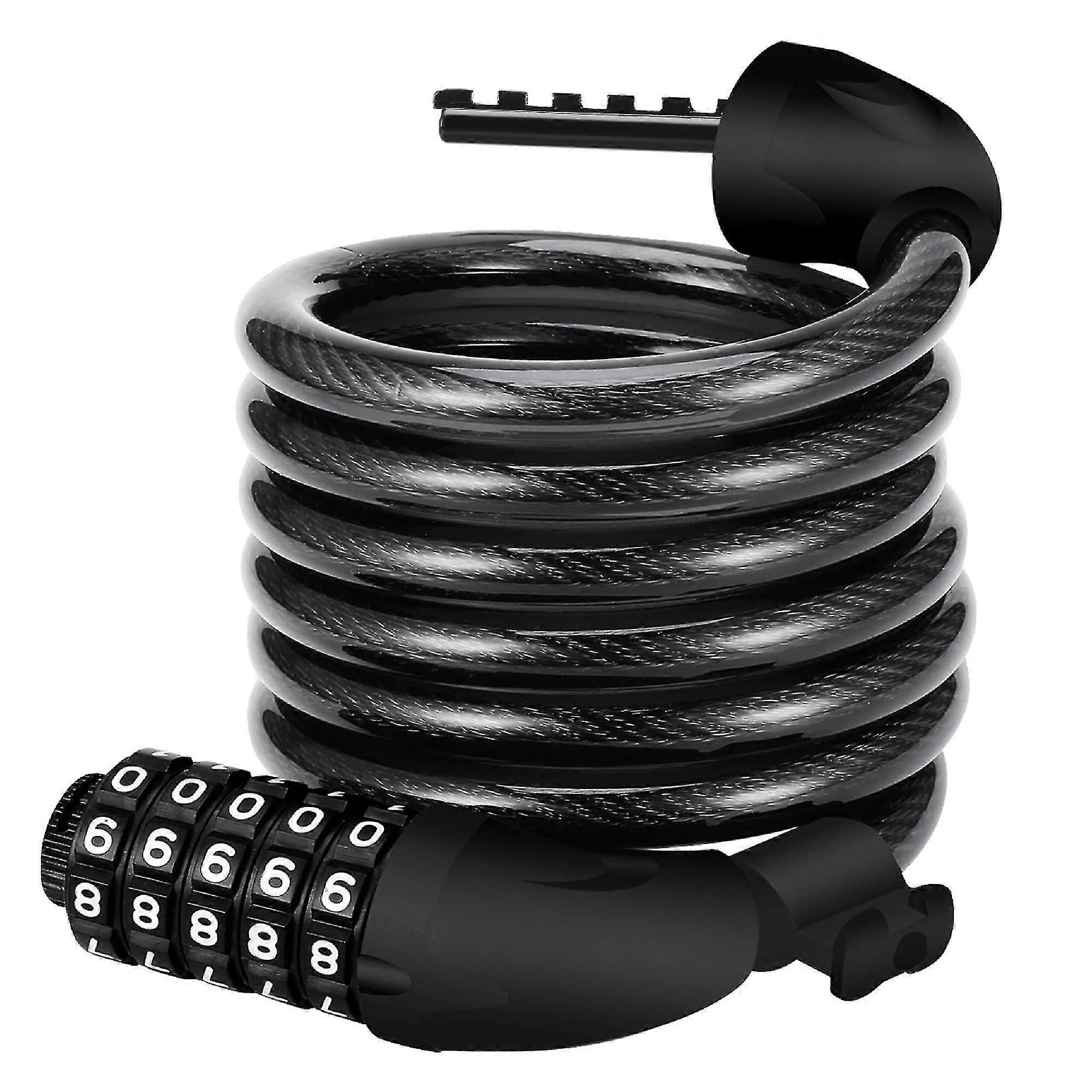 Bike Lock Bicycle Locker Combination 5 Digit 120cm/12mm Long Cycle Cable Locks Bikes Chain High Security For E-bike Mountain Bike Outdoor Ski Gate Acc