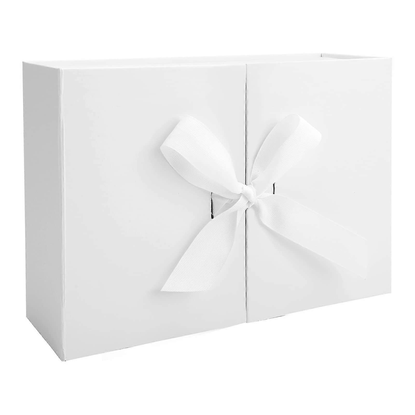 Luxury Gift Box With Ribbon,folding Gift Cardboard Box For Presents With Lid 26.5x19x8cm White