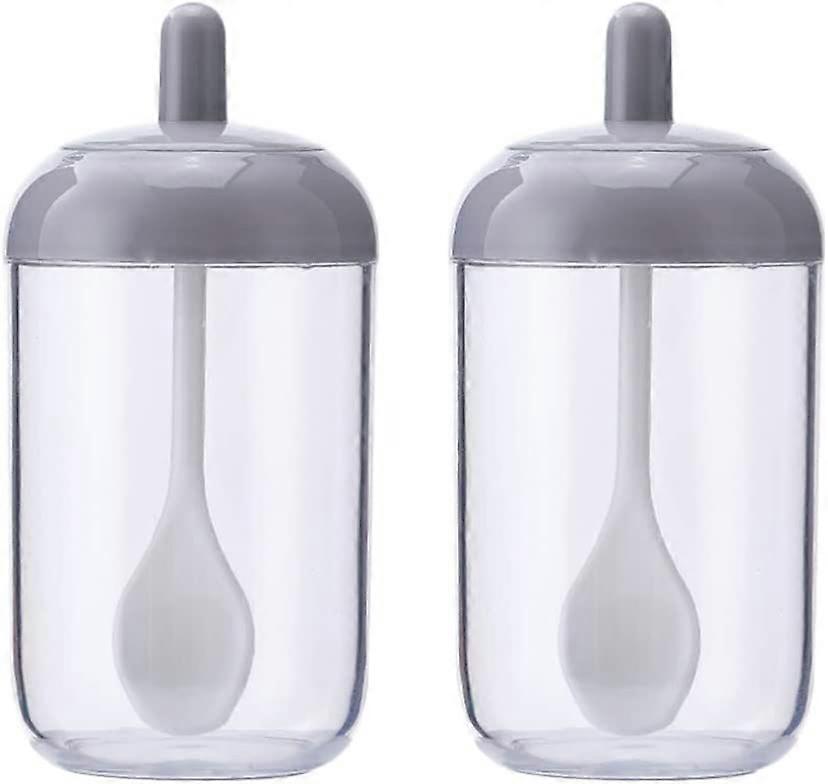 Set of 2 round flavoring pots with spoons Gray 13*6.5cm