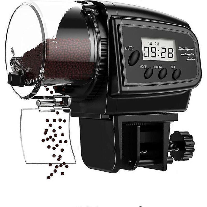Automatic Fish Feeder, Multifunctional Adjustable Fish Feeder for Small Aquarium (Black, 11.5X10.5X7cm)