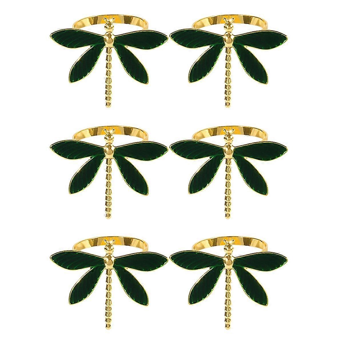 Napkin Rings Set of 6 for Wedding Fathers Day Birthday Metal Dragonfly Napkin Holders for Table Lin