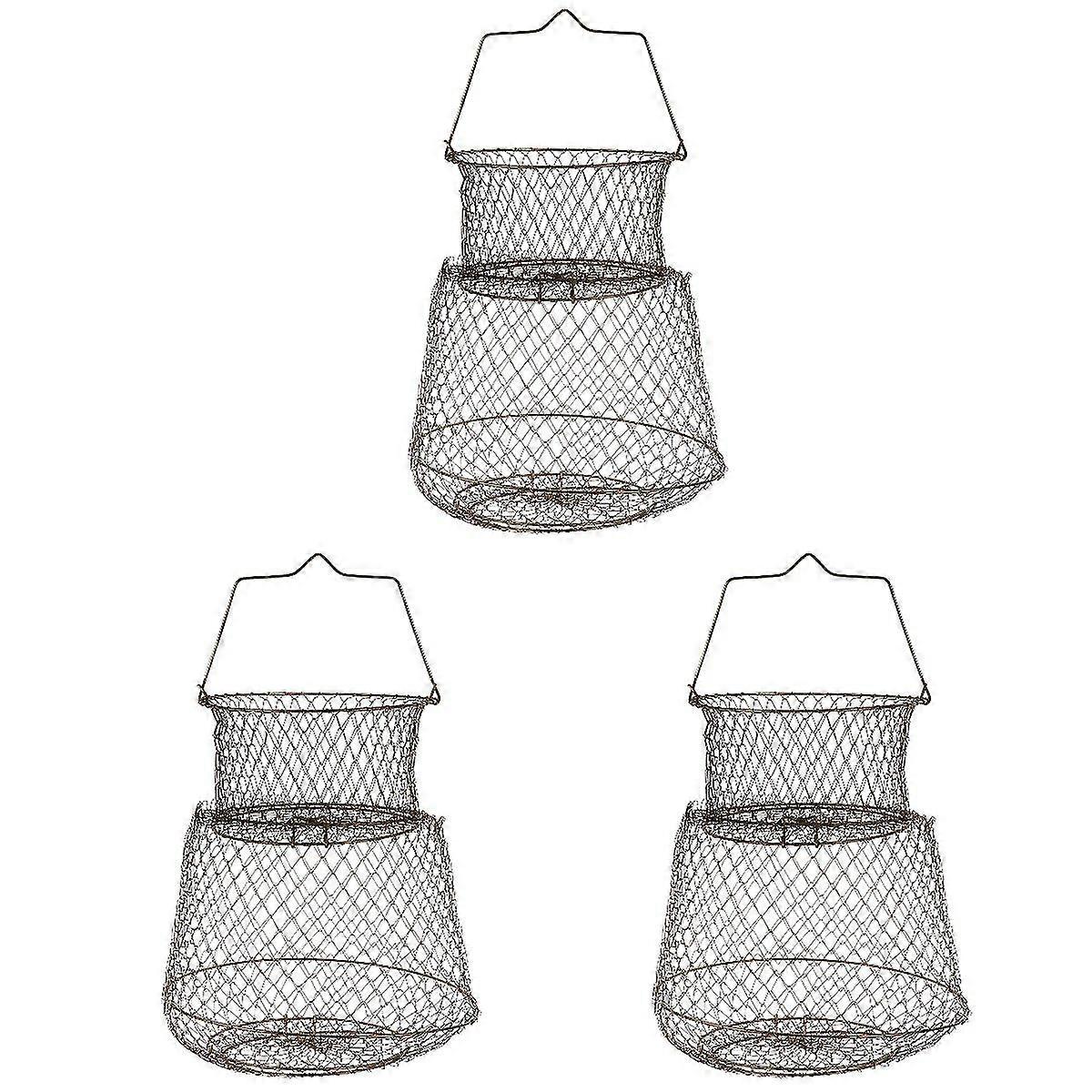 3pcs Fishing Net Folding Fish Shrimp Mesh Cage Fishing Trap Net For Fisherman