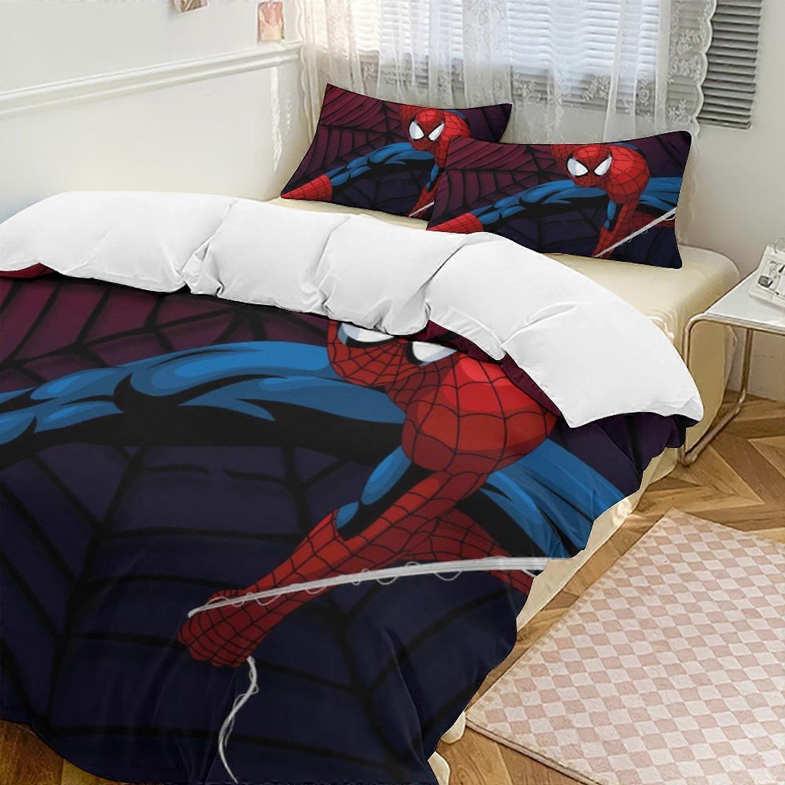 SQ33 Spider-Man 3-Piece Twin Bed Set - Includes 1 Single Quilt And 2 Pillow Cases Bedding - Fade Resistant Microfiber HZ33