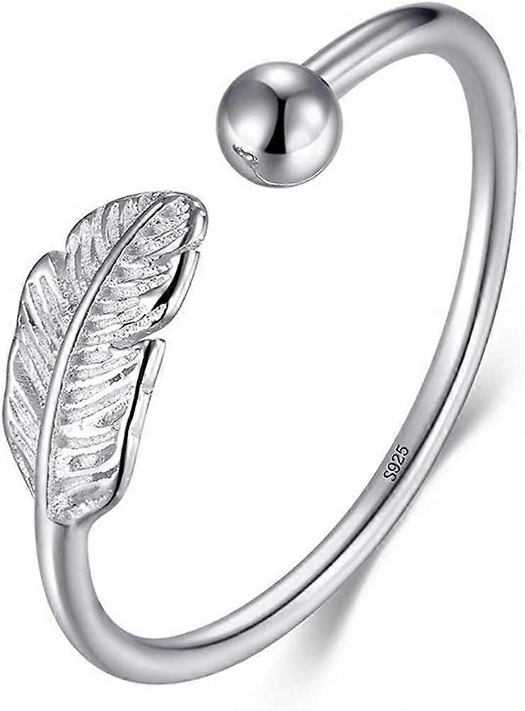 925 الفضة الاسترليني ريشة الدائري ، الفضة خاتم ريشة فتح الإصبع ورقة الخاتم للفتيات النساء هدية
