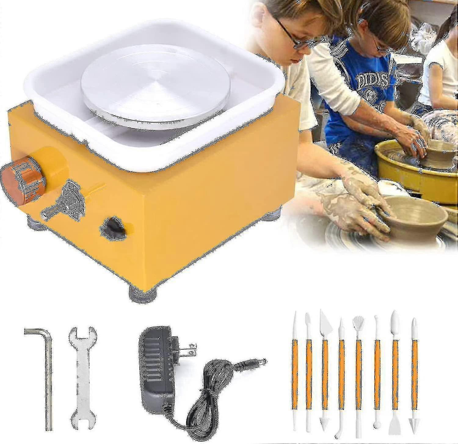 Mini Çömlekçilik Çarkı, Elektrikli Çömlekçilik Makinesi 2000rpm Seramik Tekerlek Makinesi Döner Tabla Diy Kil Aracı Çıkarılabilir Abs Havzası, 10cm Çömlekçilik Plakası (yello