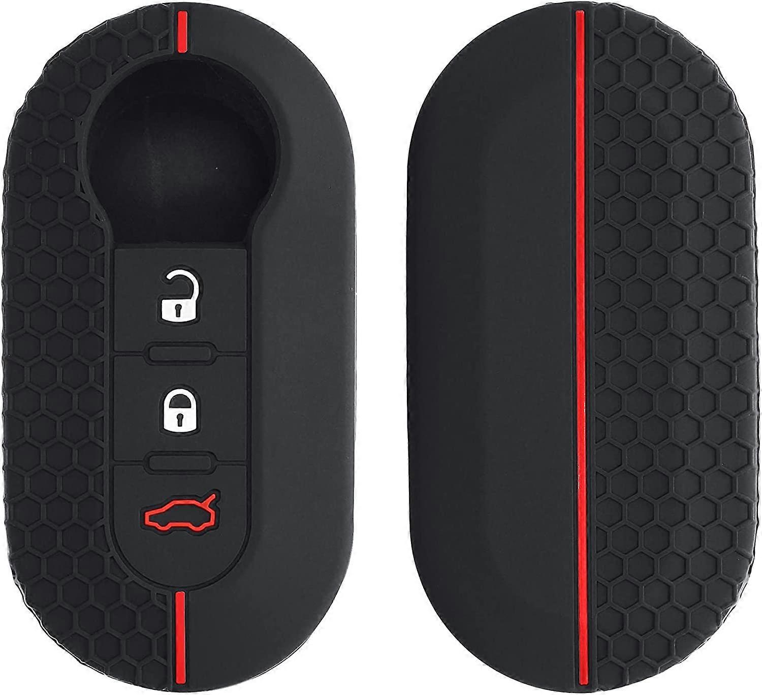 Black-Red Car Key Case Compatible with Fiat Lancia 3-Button - Soft Silicone Protective Shell