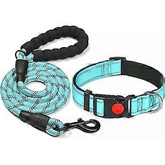 Reflective dog collar set (blue, 28 * 38 collar), filled with soft rubber, breathable and adjustable nylon dog collar, suitable for small and medium-s