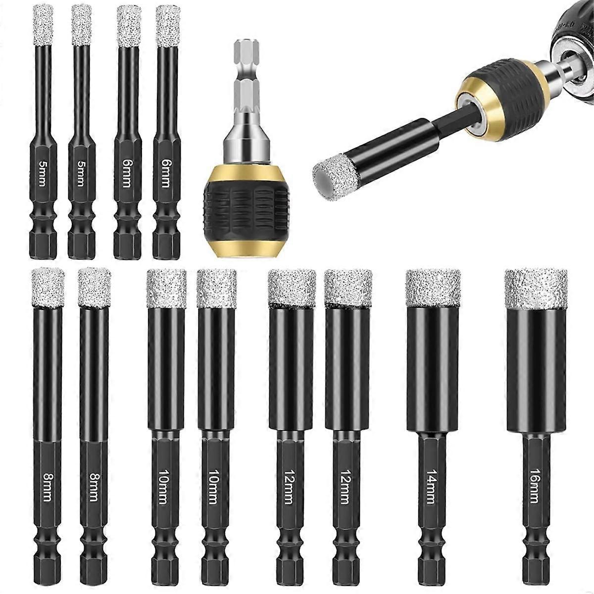 Diamond Drill Bits Set, 12Pcs Dry Diamond Hole Saw with Quick Change Drill Bit Holder,for Porcelain Tile Glass Ceramic