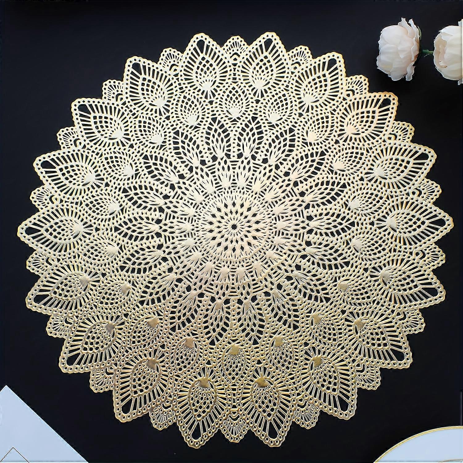 1/4/6pcs, Plastic Placemats, Mesh Round Table Pads, Bronzing Floral Shape PVC Western Placemat, Nordic Style Table Decoration Mat, Coffee Table Mat, H