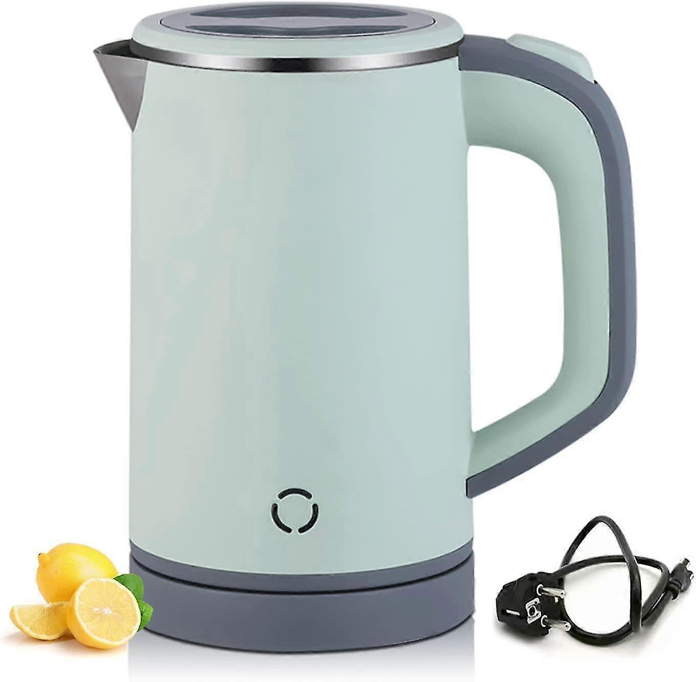 Bouilloire en acier inoxydable, mini bouilloire de voyage pour 0,8 litre, bouilloire électrique de 600 watts, conception à double paroi, protection contre la surchauffe, fonction d’ébullition rapide, quie