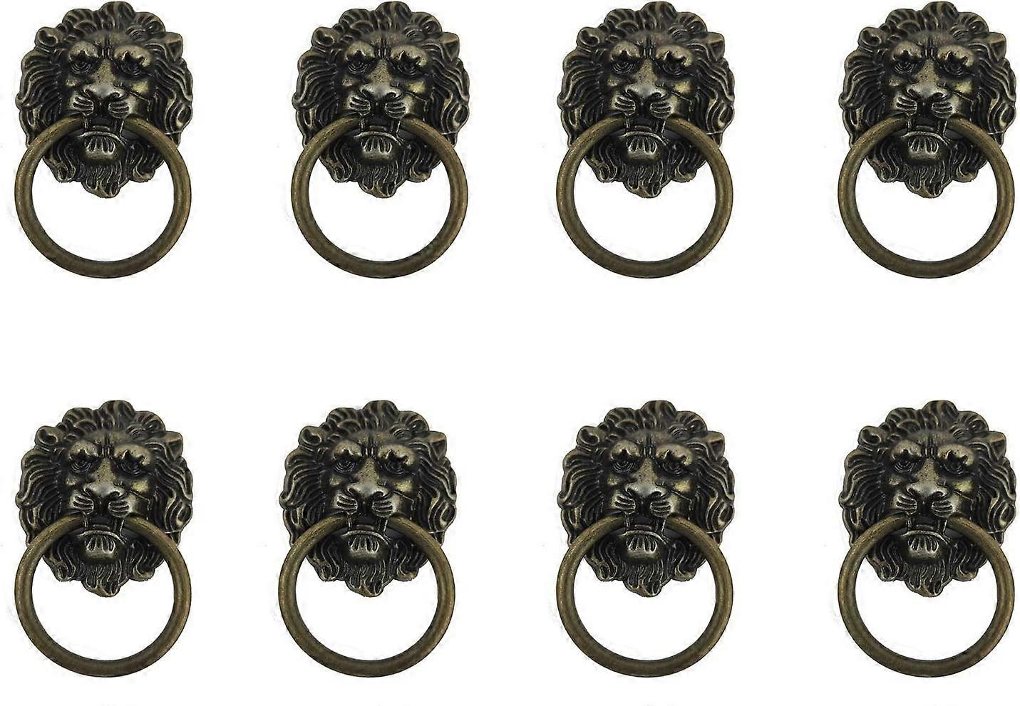 Lion head retro single hole door handle drawer cabinet ring sliding door 8 pcs