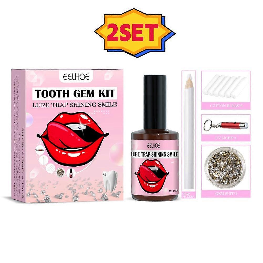 1-2PCS歯のジュエリーセット、UVライトと接着剤付きDIY歯ジュエリースターターキット歯ジュエリー宝石キット。