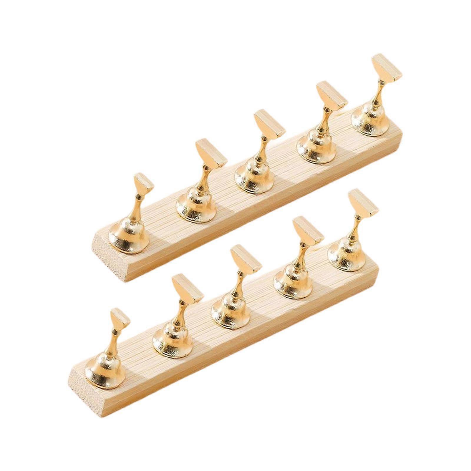 2 Set Nail Stands Training Fingernail Display Stands for Nail Salon Beginner square gold
