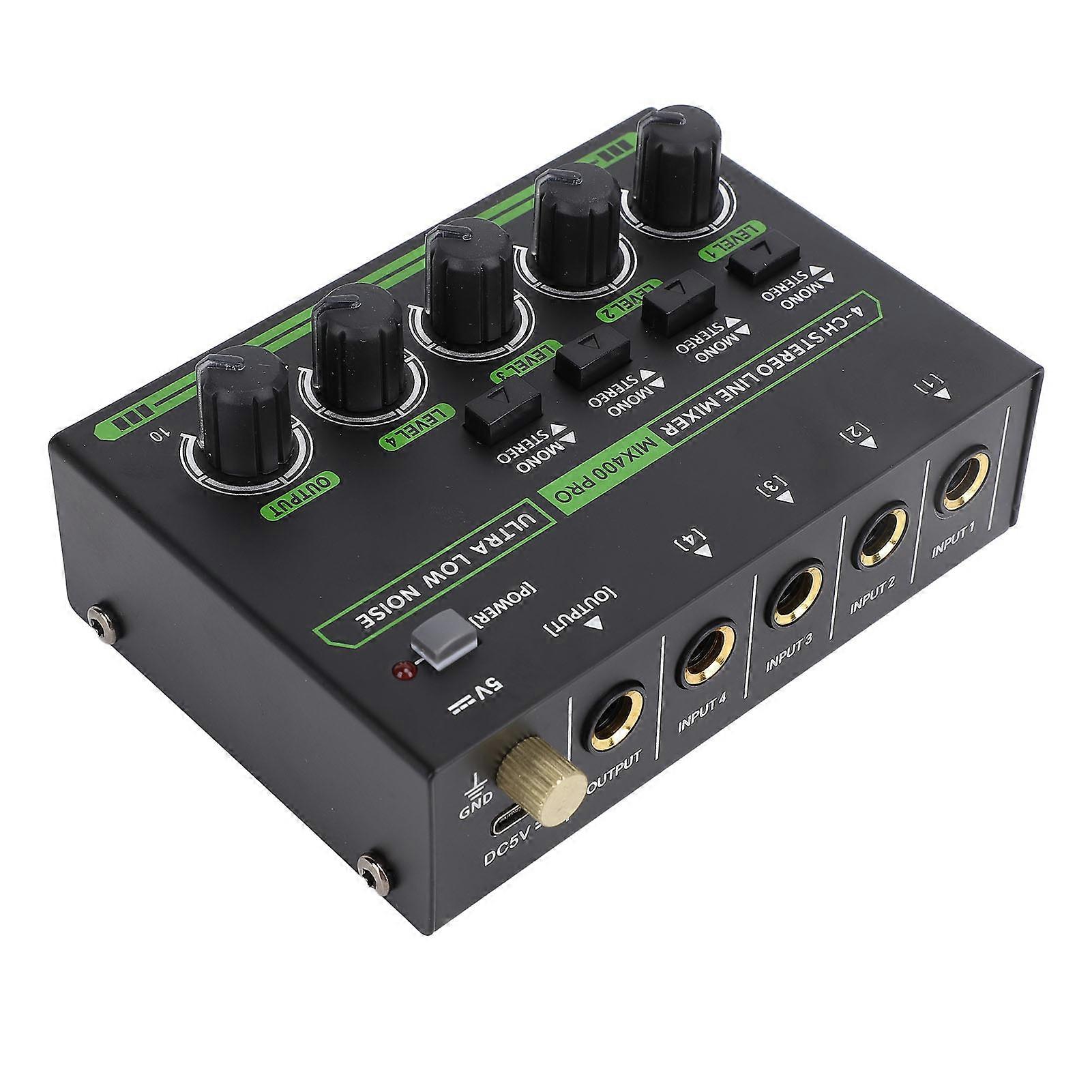 4 Channel Mixer RGB Light Low Noise Multifunctional DJ Controller Sound Mixer for Music Recording EU Plug 100‑240V