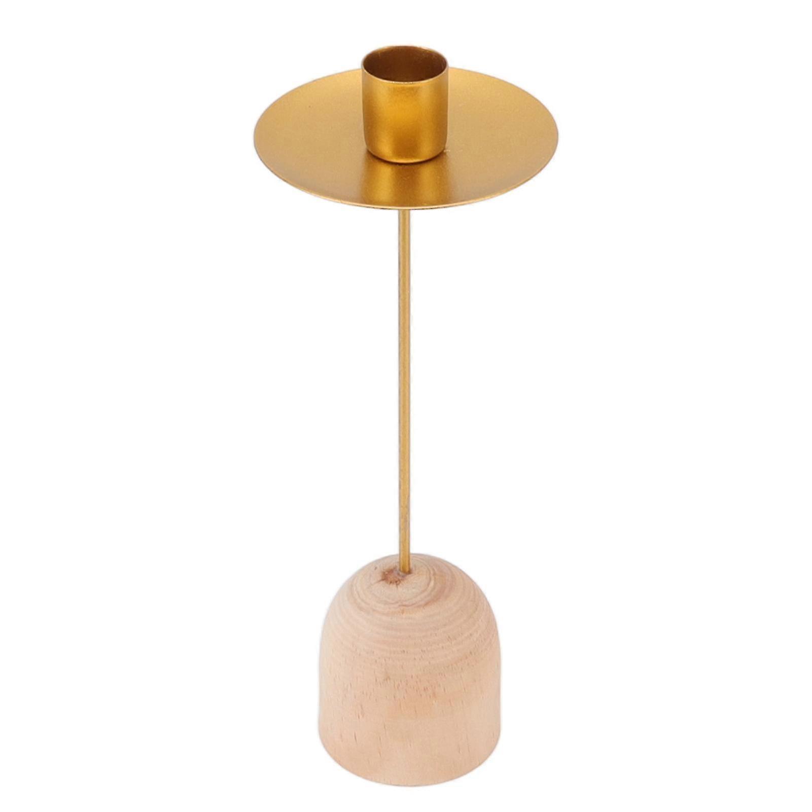 Candle Holders with Wooden Base for Decorative Home Wedding and Christmas Decor in Gold Finish