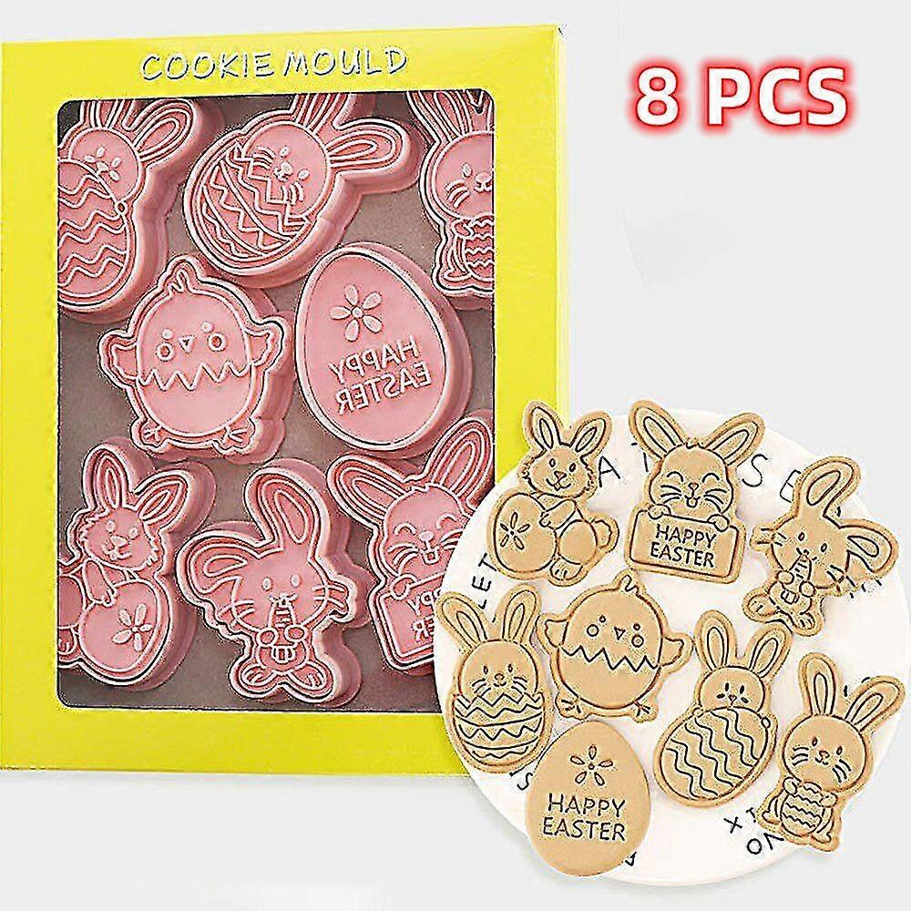8Pcs Easter Cookie Mold Egg Rabbit Biscuit Cutter Plunger Stamp Die Cake Tools