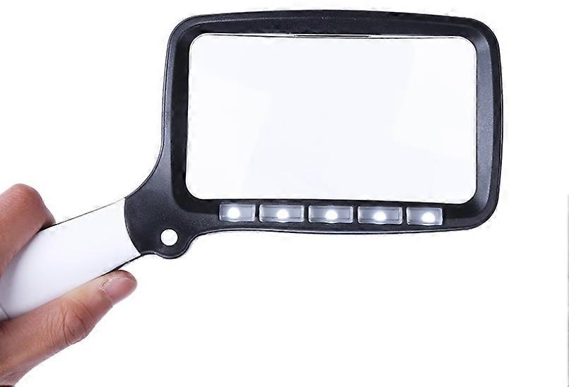 Dww Rectangular Reading Magnifier with 5 LED Lights, 2 Intensity Modes and 2x Magnification for the Elderly or Those with Poor Vision, Reading, Inspec
