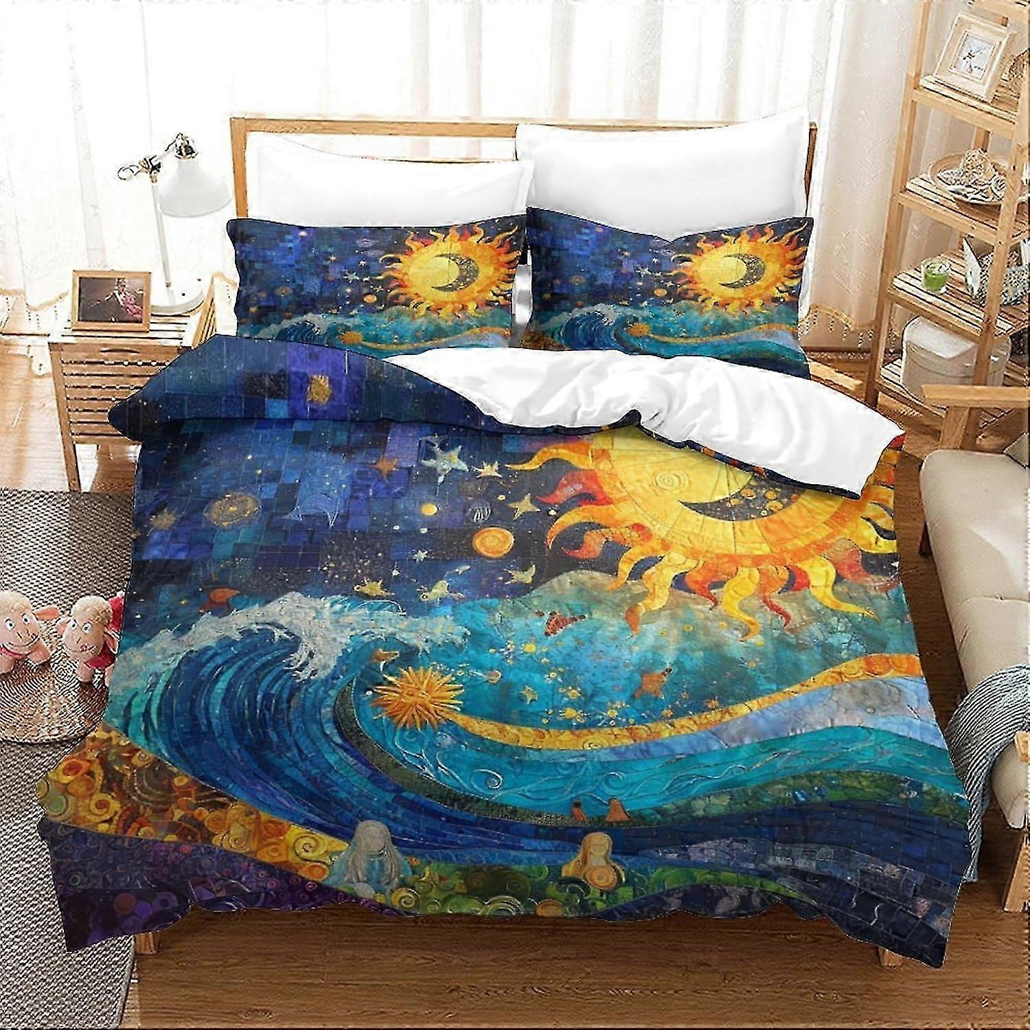 J1515 Lençóis Starry Ocean Impressão Tridimensional Roupa de Cama Conjunto de Quarto Starry Ocean Duvet Cover Fibra Ultra-fina Fechamento com zíper com fronhas