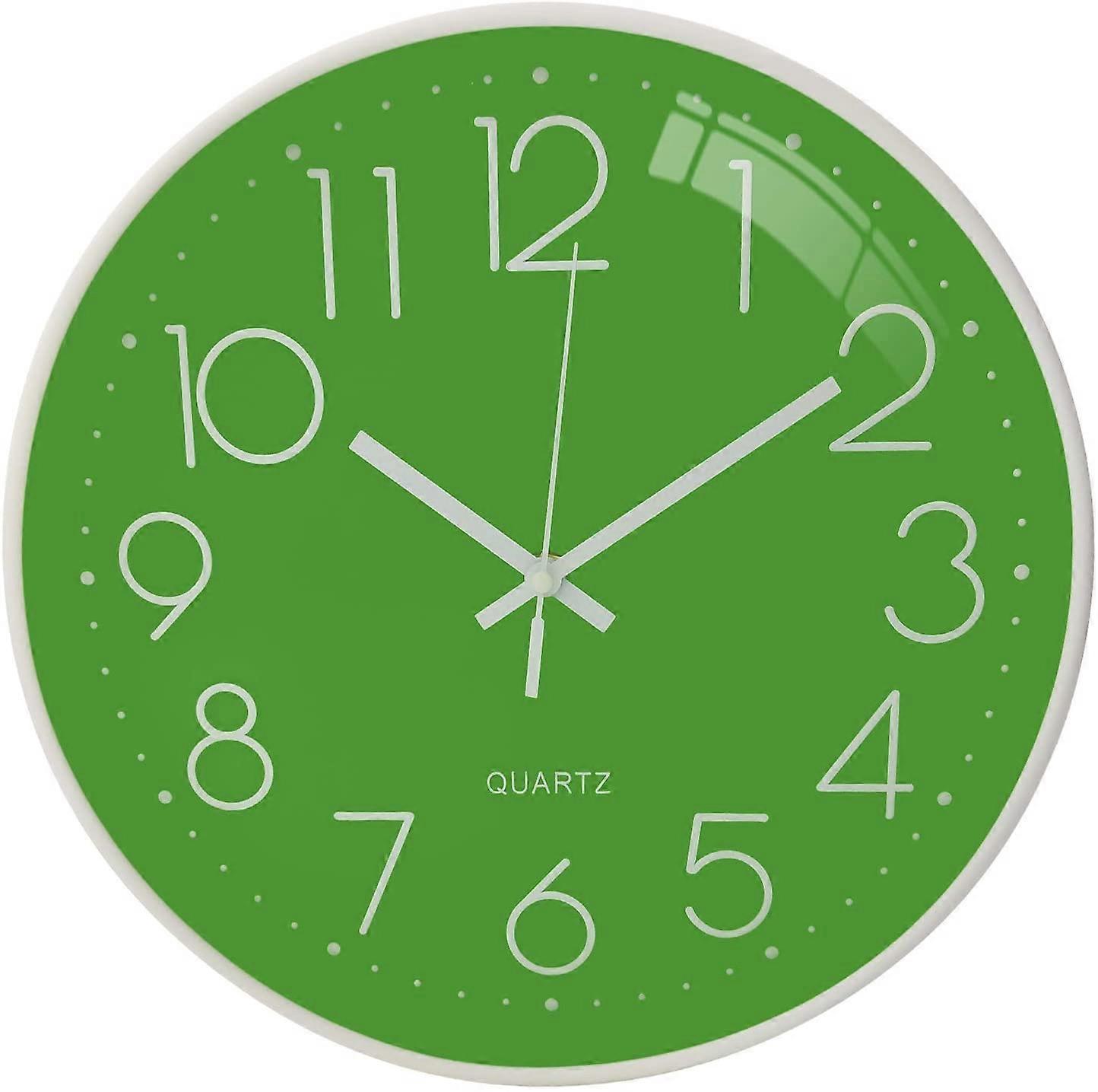 väggklocka tyst tickless klocka 12 tums batteridriven väggklocka för vardagsrum sovrum (vit ram grön botten)