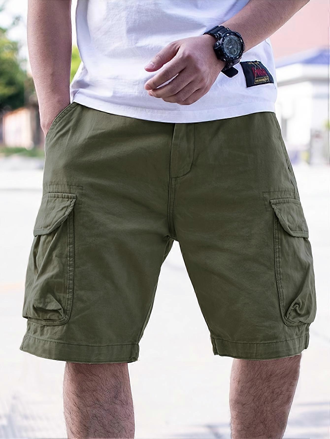 New style Casual Solid Men's Loose Fit Elastic Waist Cargo Shorts With Side Pockets For Summer Outdoor Leisure And Work