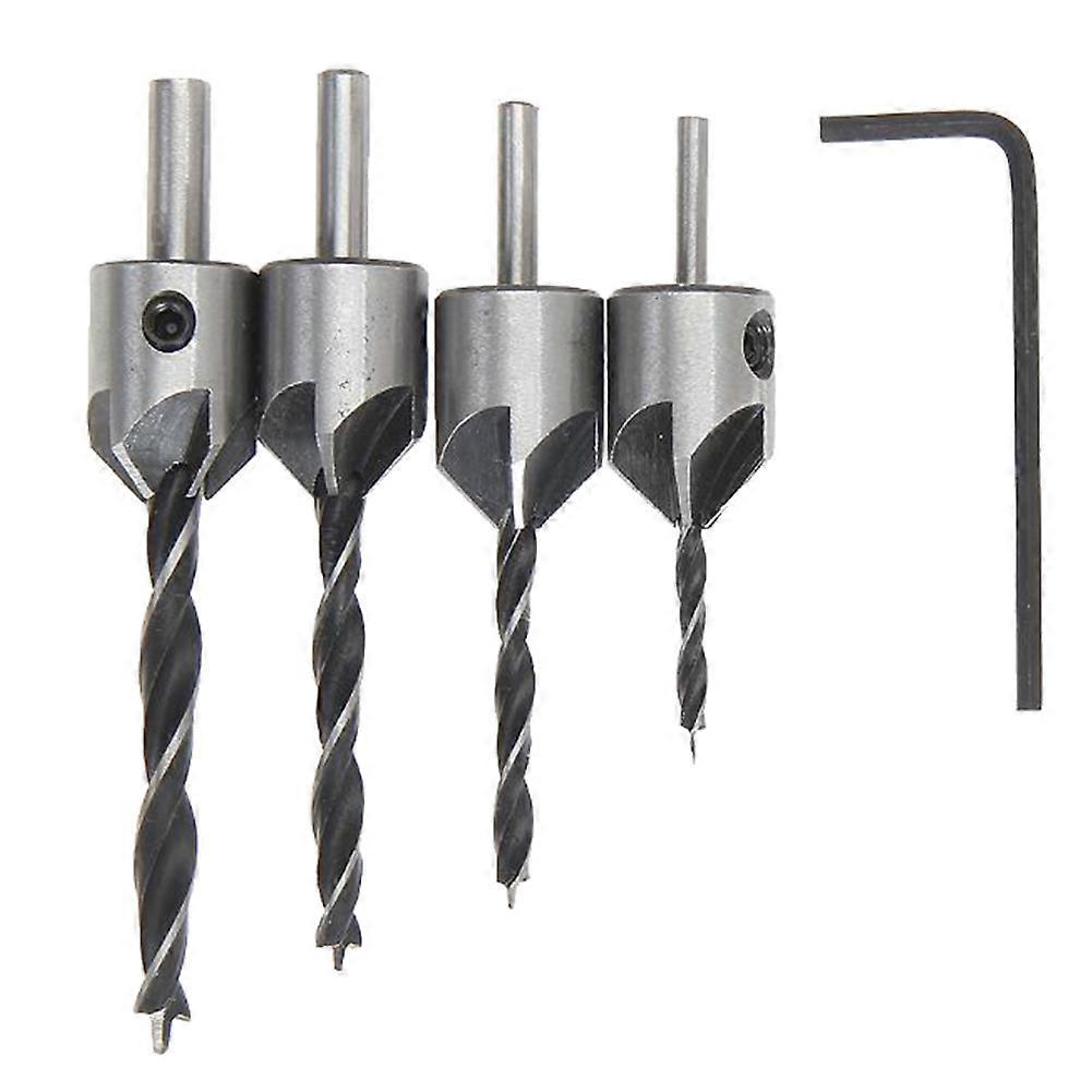 5Pcs Flute Countersink Drill Bits Set Reamer Woodworking Carpentry Chamfer Tool QinHai