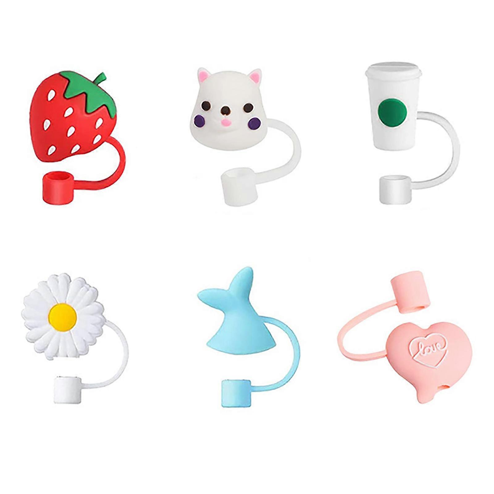 6 Pack Silicone Straw Tips Cover Reusable Drinking Tips Couvercles Dust Proof Style