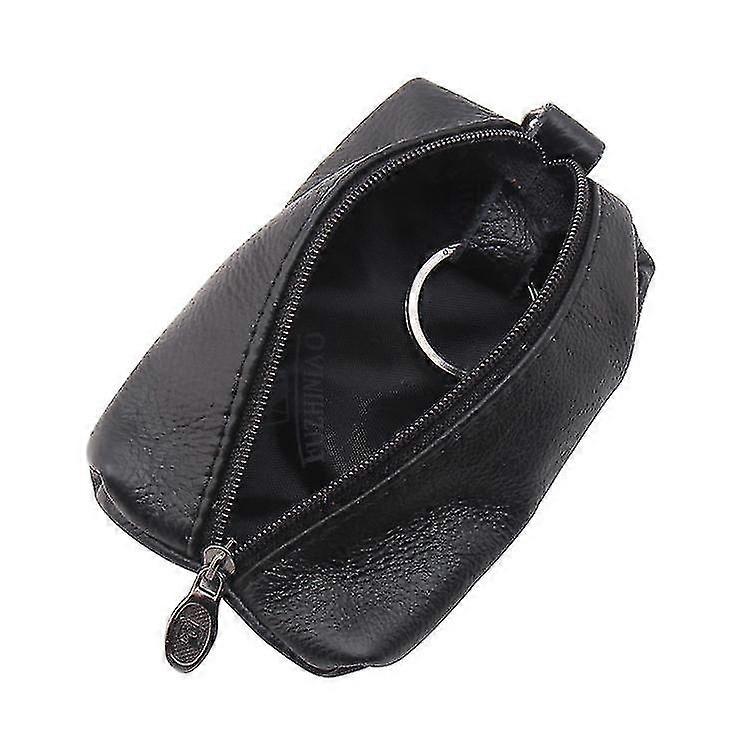 Unisex læder key case tegnebog pose taske nøglering holder med nøglering lynlås