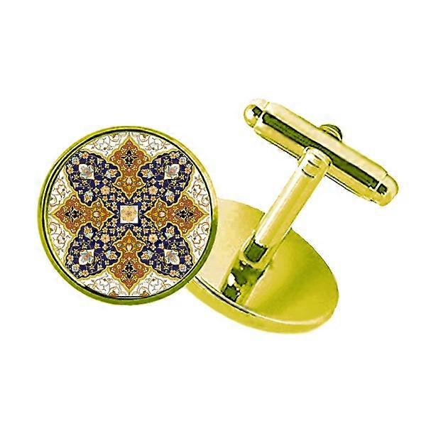 フラワーリピートモダンパターンスタッズビジネスメタルカフリンクスゴールデン