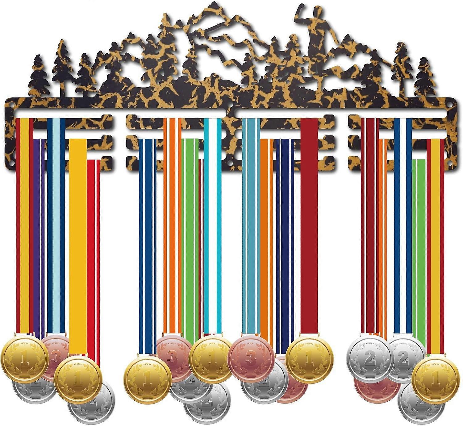 Trail Running Medals Hanger Display Medals Holder Rack Fission Leopard Pattern Metal Shelf Hanger Organizer Medal Stand Frame Wall Mounted Hanging for