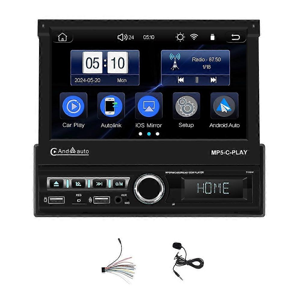Single Din Car Stereo with Carplay Android Auto 7 Inch Flip Out Touchscreen Car Radio with Bluetoot