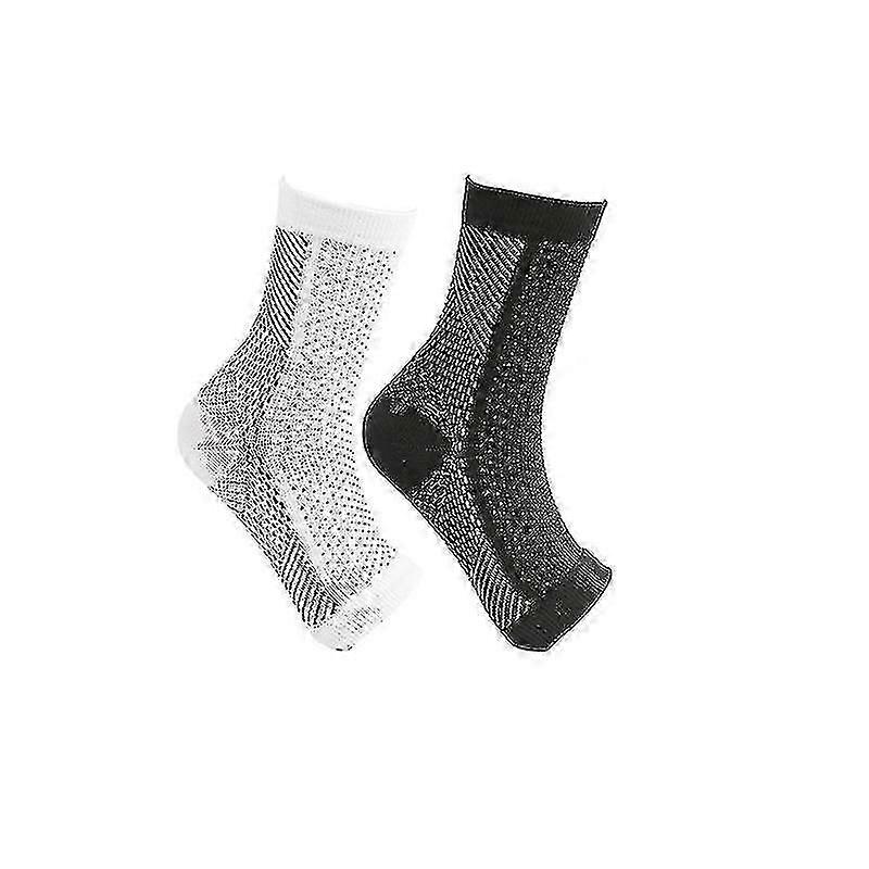 2pairs Neuropathy Compression Socks Ankle Arch Support Protect Socks(Black-White