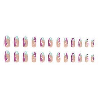 Purple Wavy Printed Contrast Color False Nails Durable And Never Splitting Fake Nails  Jelly Glue