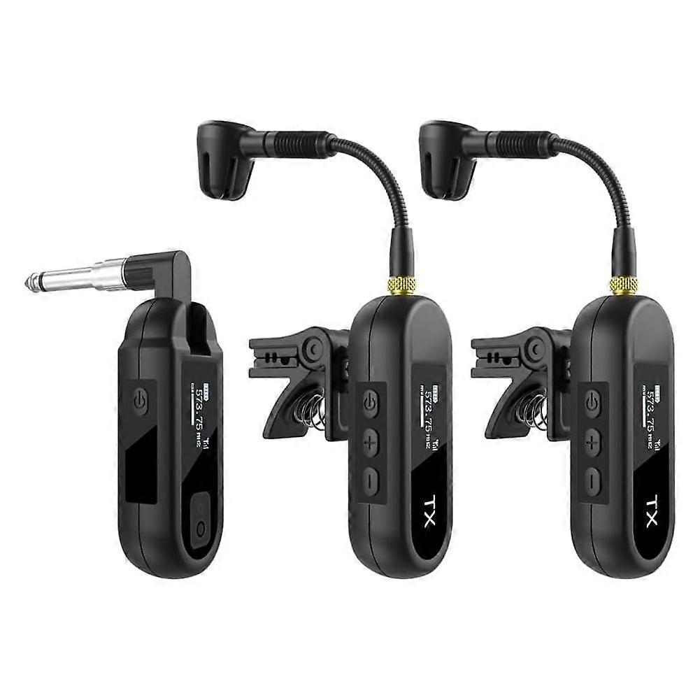 2-In-1 UHFサックスマイクシステム、ワイヤレスマイクトランスミッターレシーバー100フィートトランスミッションギターオーディオミキサー