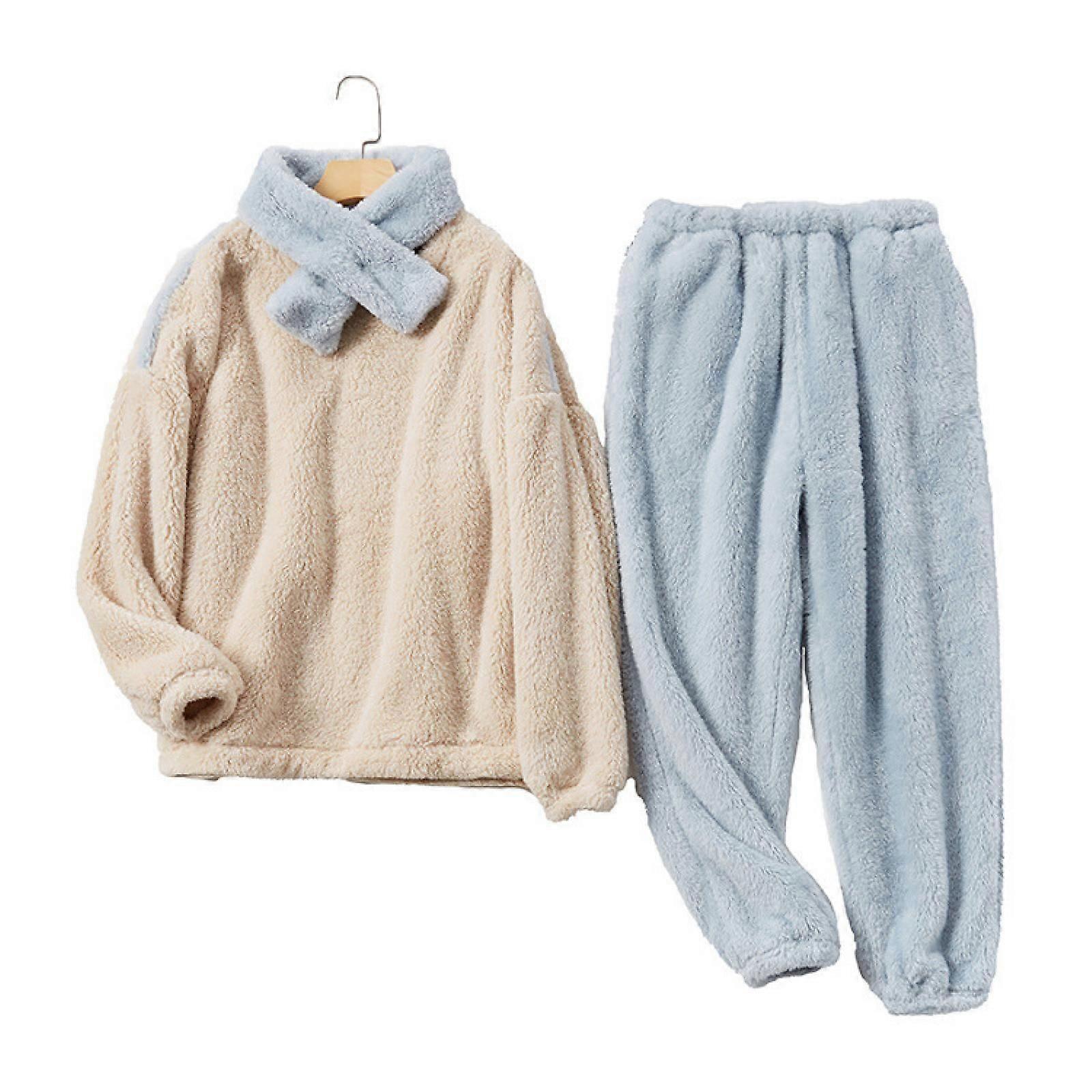 Women's Pajama Sets Fleece Pajamas Fluffy Pajamas for Women Soft Comfy Winter Pjs Sets-MediumBlue