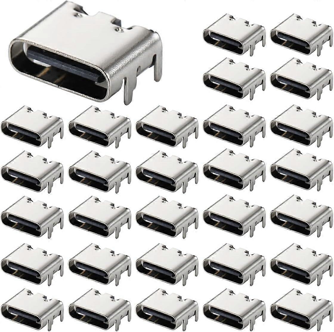 30Pcs USB-3.1 USB C Socket, 6 Pin Type-c Female Connector for PCB Design, DIY, High Current Charging - SMD, SMT
