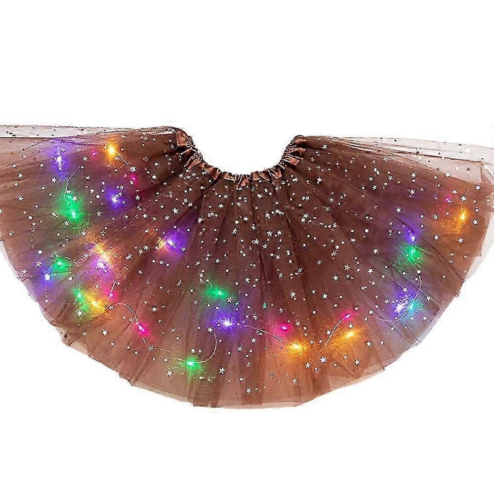Baicccf Luminous LED Tutu Skirt for Girls Magic Light Princess LED Dancing Skirts Brown