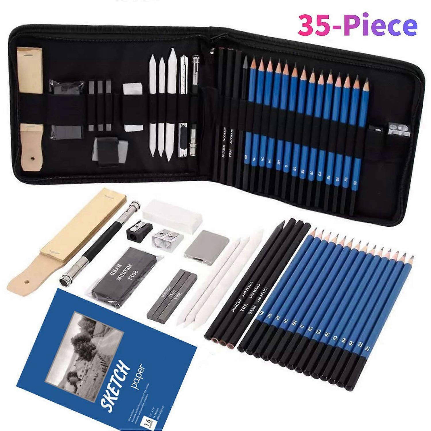 35-Piece Professional Drawing Pencils and Sketch Set Includes Sketch Pencil Charcoal Graphite Sharpe