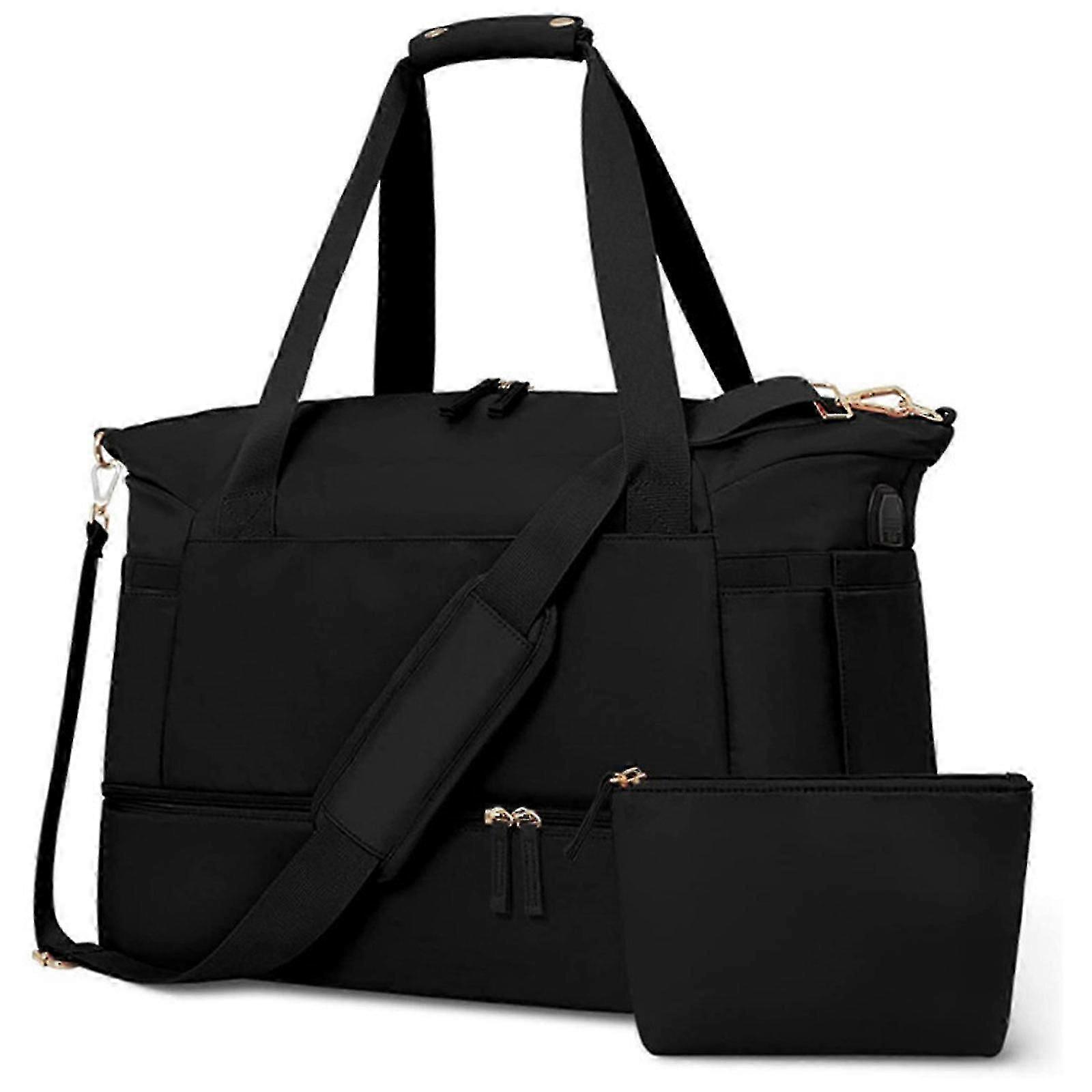 Nova bolsa de fim de semana de atualização para mulheres, bolsa de viagem com compartimento de sapatos e porta de carregamento USB, saco de ginástica com compartimento molhado, saco de mochila durante a noite