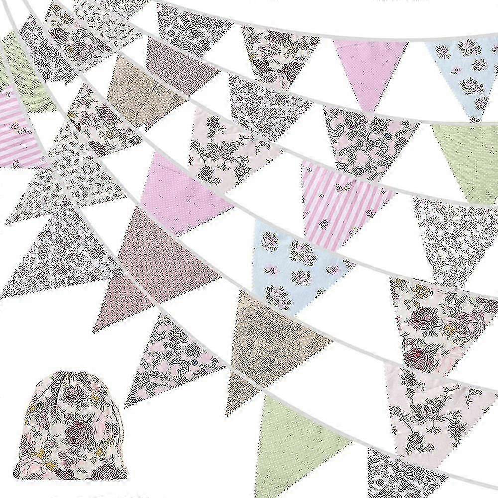 דגלון בד 40 רגל, 42 יחידות באנר דגלון חיצוני, דגל כותנה וינטג' פרחוני בעל שלוש פינות לאירועים חגיגיים