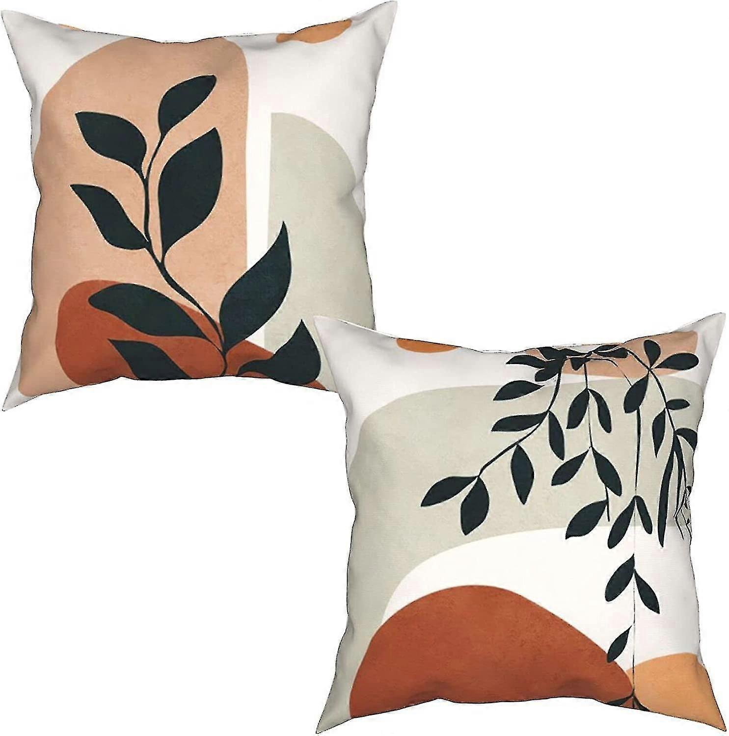 2 Double Sided Pillowcase, Soft Shaped Abstract Leaf Decoration