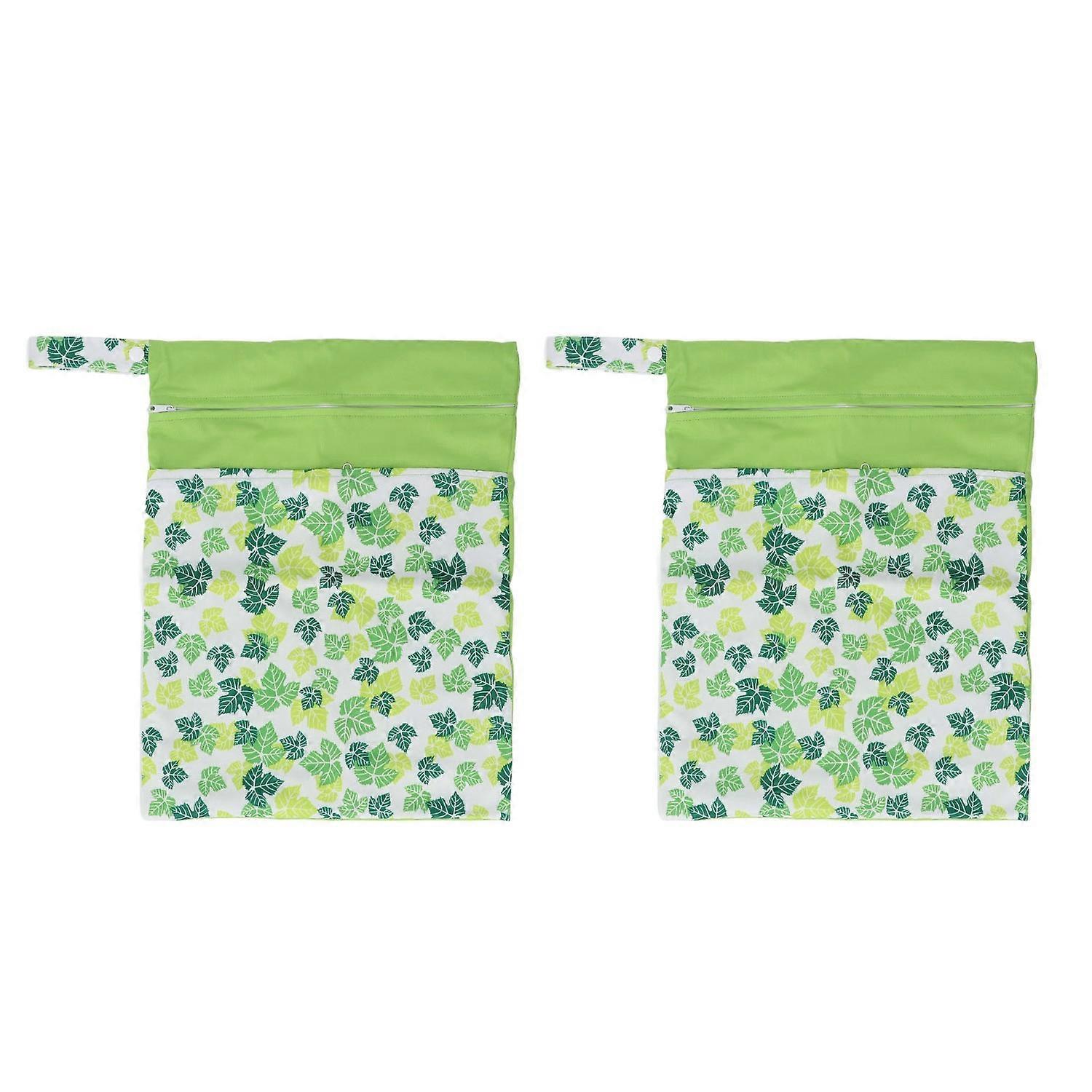 2pcs Cloth Diaper Wet Dry Bags Waterproof Reusable Wet Bags with Two Zippered Pockets for Swimsuits
