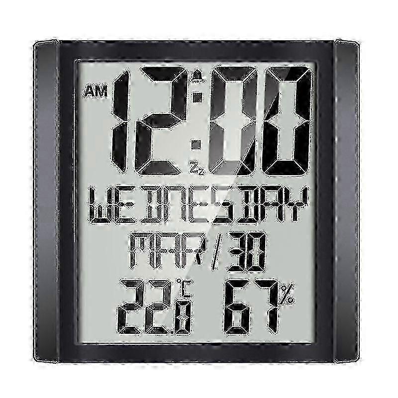 Wall Clock Extra Large Digital Display Time Day Calendar Indoor Thermometer Hygrometer Table Desk Stand & Wall Hanging