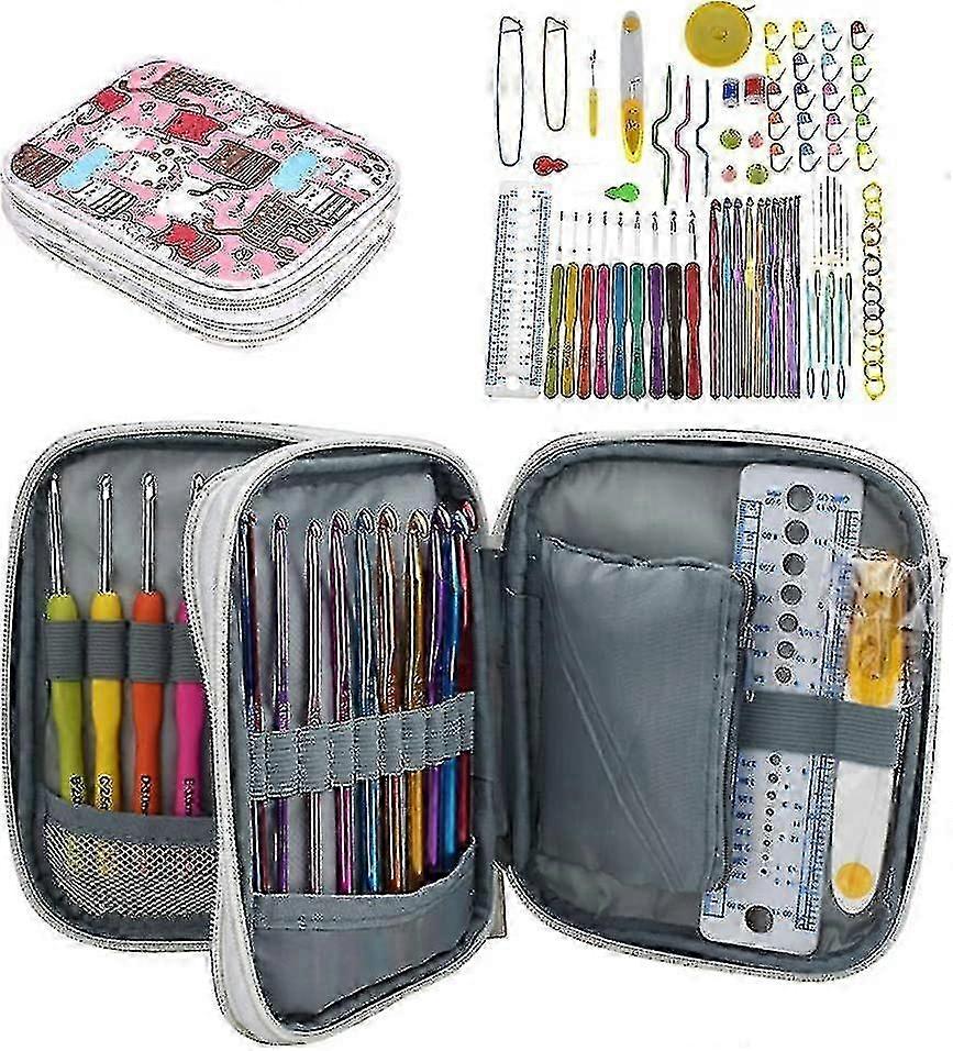 85-Piece Crochet Hook Set with Ergonomic Needles, Accessories & Double-Zip Bag