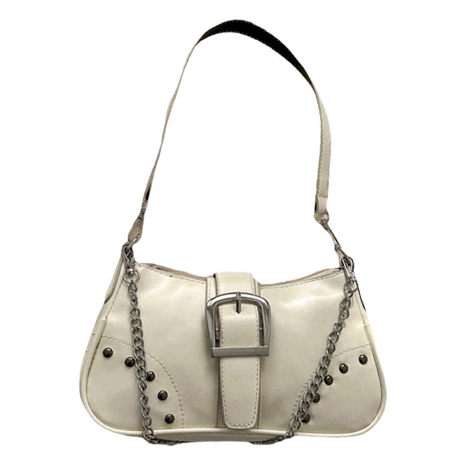 Stylish Solid Color Women's Handbag With Chain Ornament Versatile Large Capacity Shoulder Bag for Travel and Work White