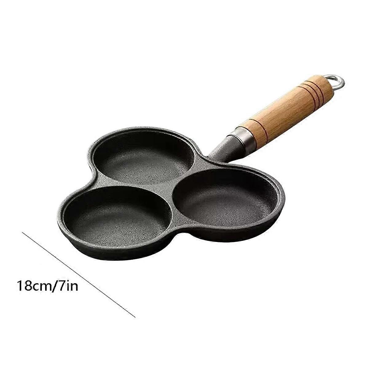 3 Hole Cast Iron Omelet Pan Non-Stick Cooking Egg Ham Pan