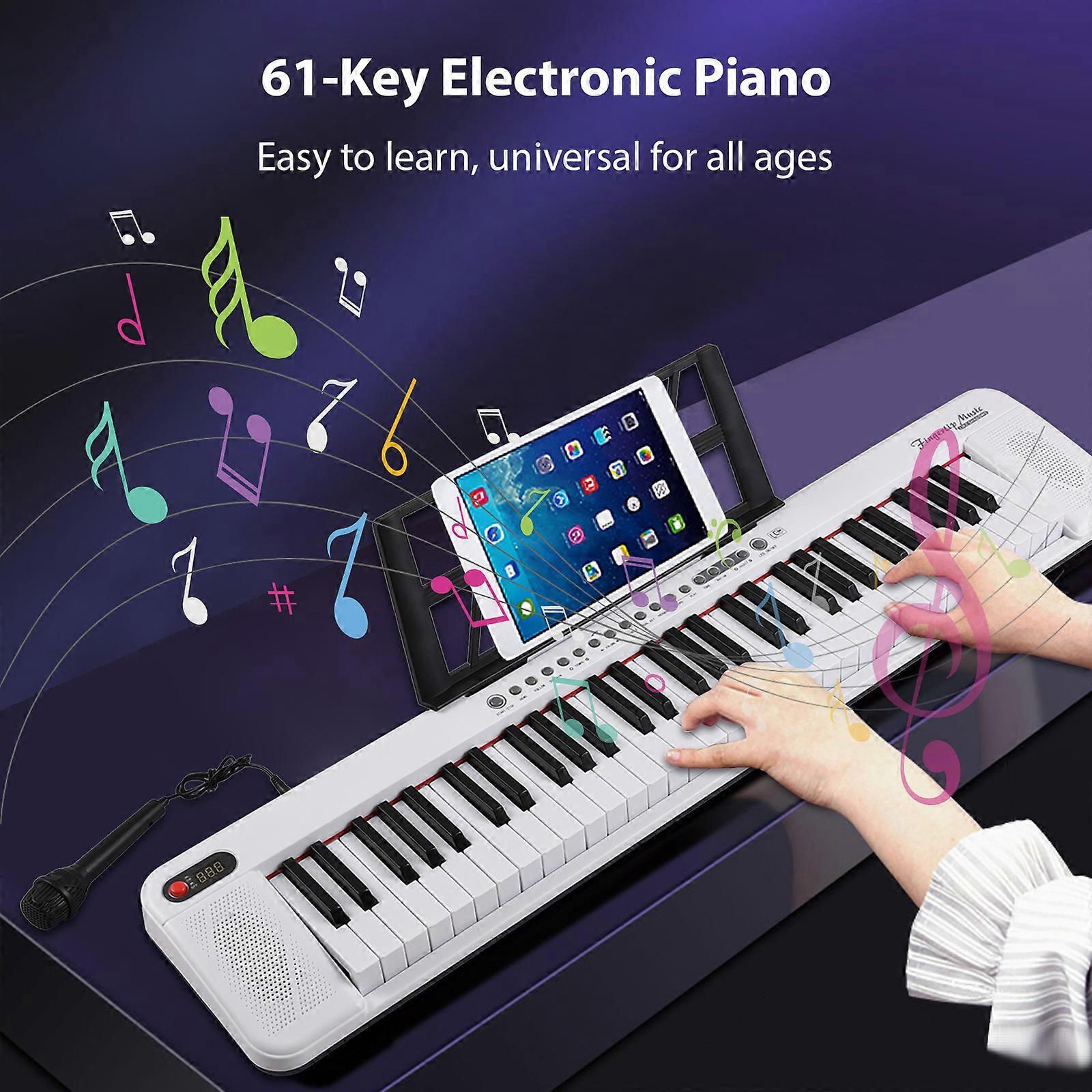 61-Key Portable Electronic Piano Keyboard with Mic & Score Stand
