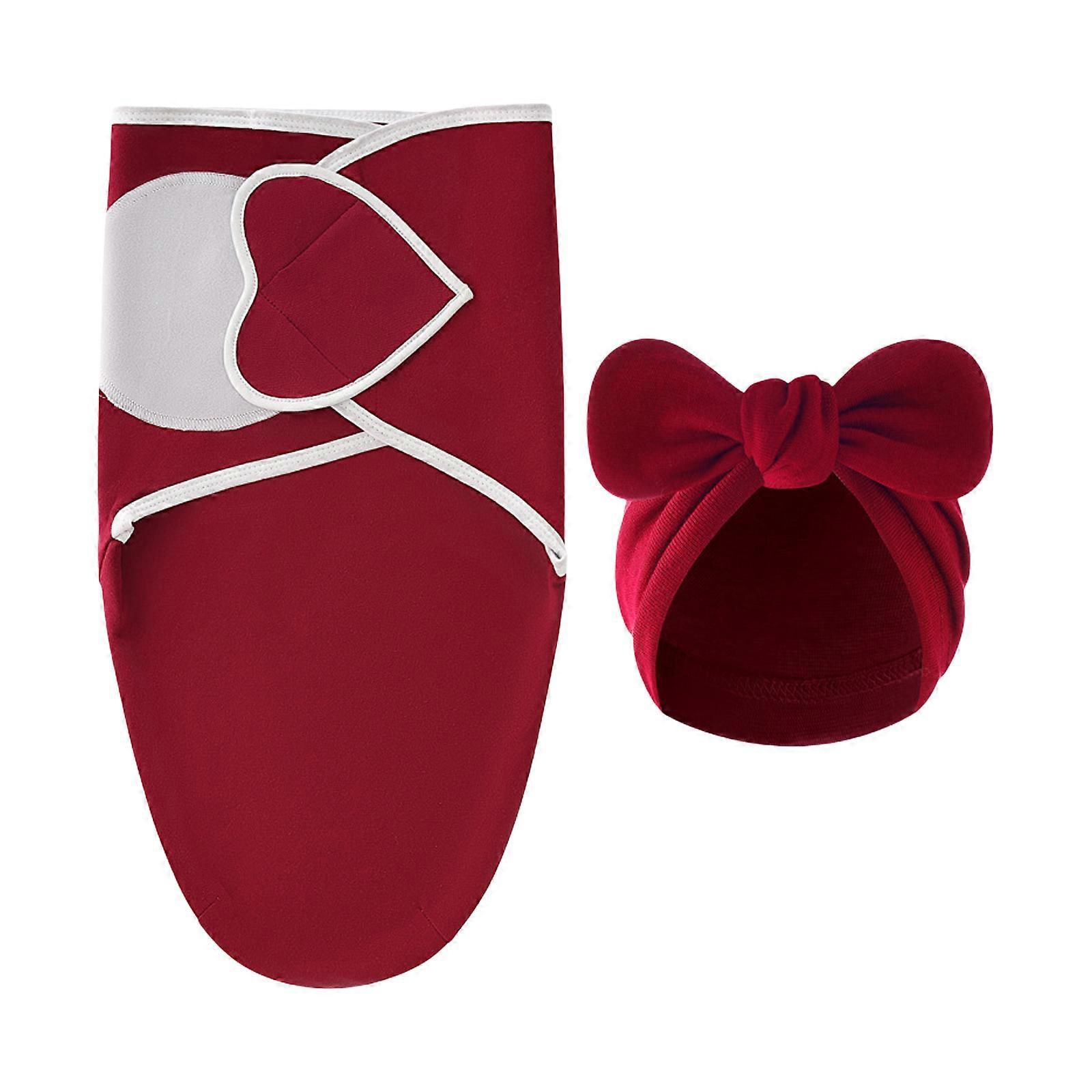 Καπέλο Βρεφικού Καπέλου Baby Τουρμπάνι Καπέλο Bowknot Καπέλο χωρίς κόκαλα για αγόρια Κορίτσια Αναπνεύσιμο Νοσοκομειακό Καπέλο με Swaddles Wrap Set Κρασί κόκκινο
