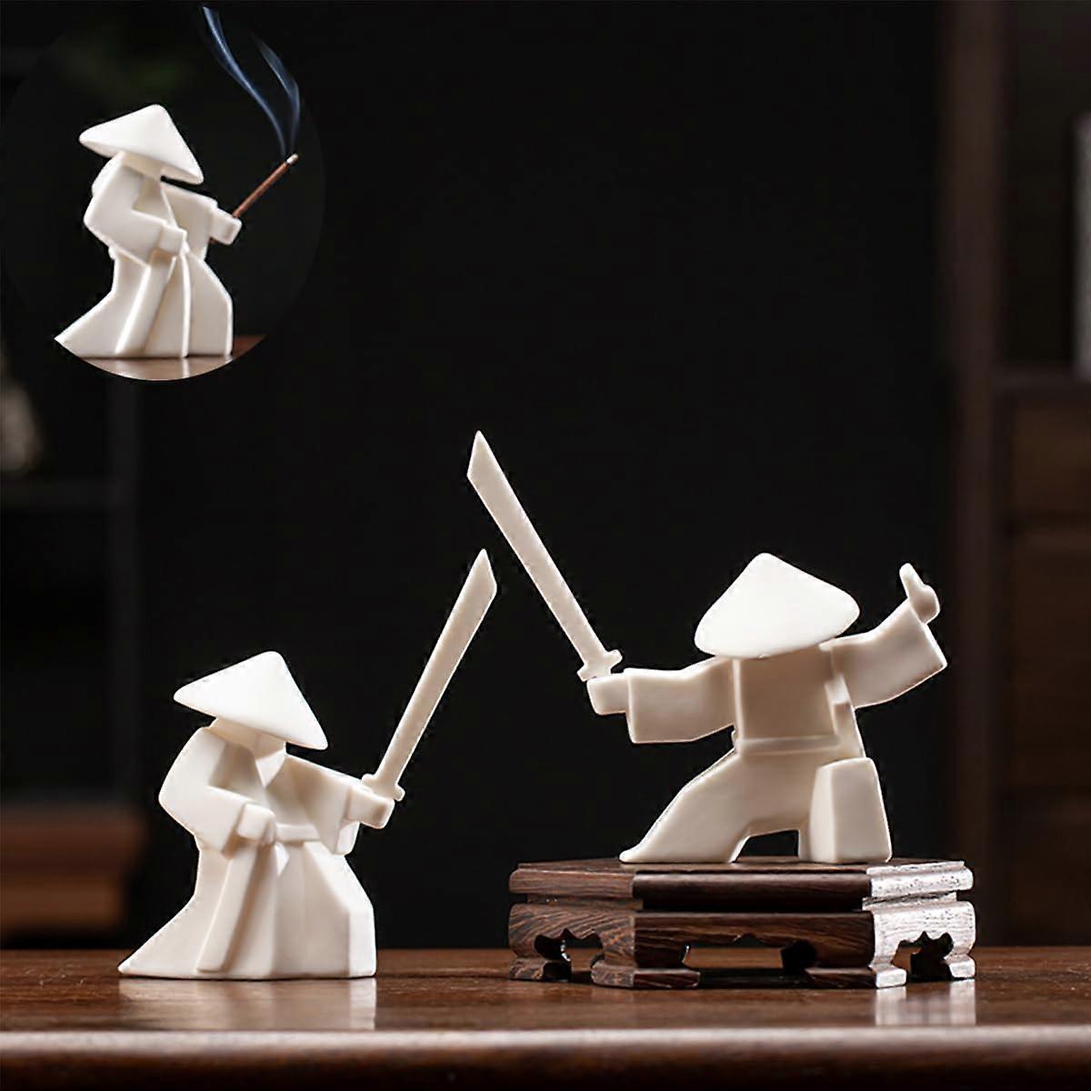 Samurai Figure 2-Set Japanese Warrior Figurine White A+B Model Tabletop Decor