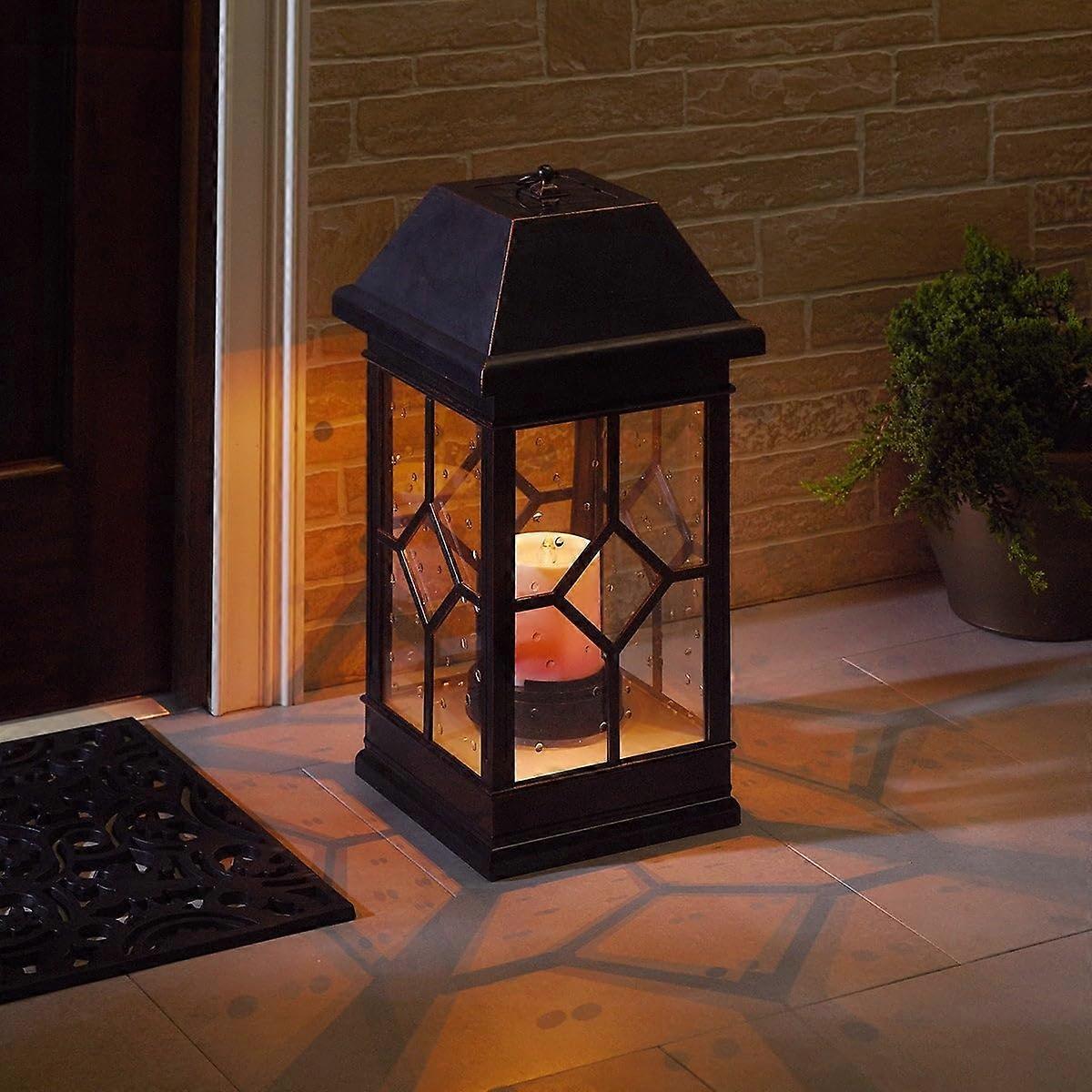 San Estate Lanterne Solaire Bronze Bronze Antique Mission Artisan Verre Plastique