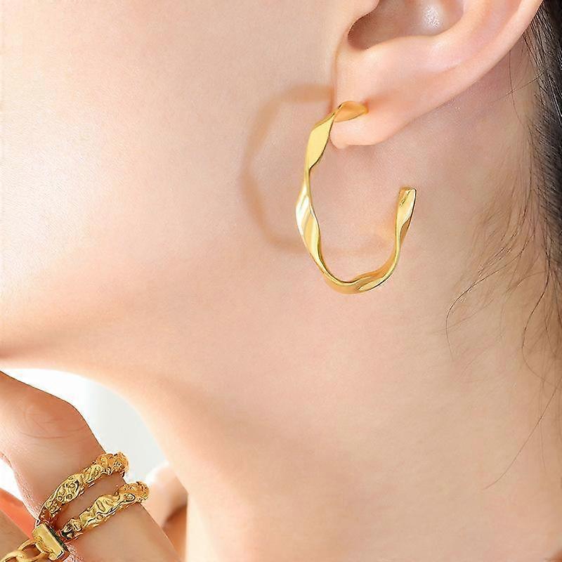Roman Designer Twist Line Earrings Personalized Design C-type Versatile Temperament Earrings Titanium Steel Plated 18K Gold Earrings